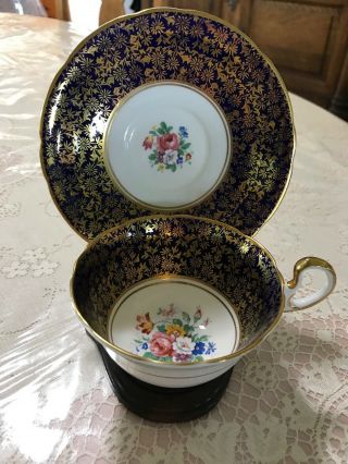 Vintage Aynsley Heavy Gold Gilt Floral Tea Cup & Saucer England