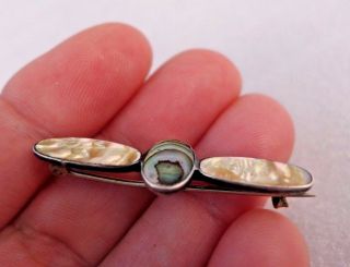 Vtg Sterling Silver Abalone Shell Pin Mini Brooch