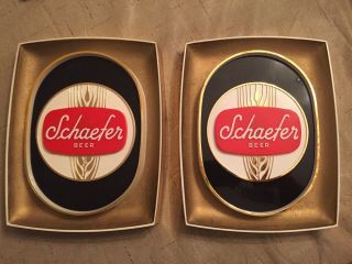 Two 1970s Schaefer Beer Plastic Wall Signs 10 " Vintage Retro Beer Man Cave Decor