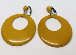 Vintage Bakelite Clip On Earrings Orange 2.  5” Authentic