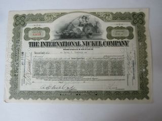Old Vintage 1918 - The International Nickel Company - Stock Certificate - N.  J.