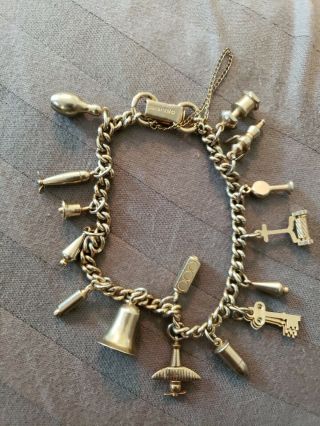 Vtg Sarah Coventry Gold - Tone 15 Charm Bracelet 7 - 1/2 "