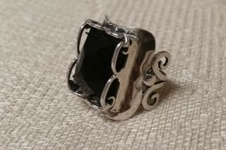 Vintage Sterling & Black Onyx Ring Marked Israel 925 B In Circle Sz 7.  25