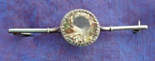 Stunning Vintage Silver Brooch With Large Citrine & Marcasite Stones