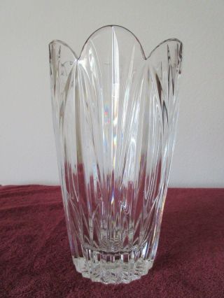 Vintage Large 10 " Tall 24 Lead Crystal Poland Cut Glass Vase Heavy