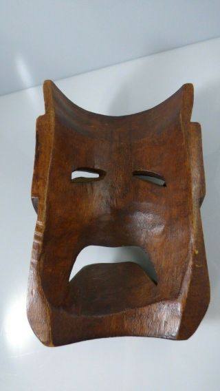 Vintage Pair Hand Carved Wood Comedy Tragedy Art Masks Actor Theater Decoration 5
