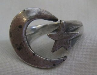 Uncommon Vintage 1st ½ 20th C.  Sterling Mystical Star & Sickle Moon Ring