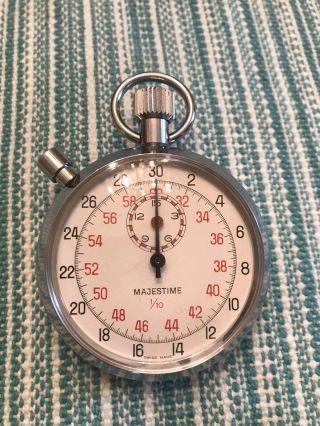 Vintage Majestime 1/10 Second Swiss Precision Wind Up Stopwatch Shock Resistant
