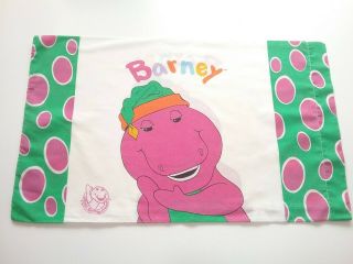 Vintage Barney Pillowcase 1992 Kids Purple Dinosaur Dino Bedding Home 90s Lyons