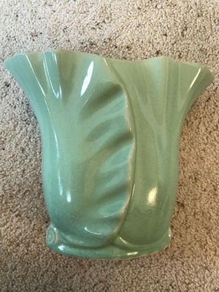 Vintage Brush Pottery No.  732 Oblong Leaf Vase Green Turquoise 7”