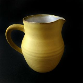 Vtg California Art Pottery Pitcher Vase Amy Donaldson Usa Studio Yellow Folk 60s
