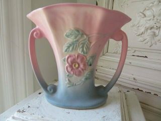 Gorgeous Vintage Flower Pot Vase Planter Pink Blue Flowers Handles Hull Usa