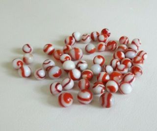 Vintage Marbles (52) Red And White Corkscrew,  Swirl & Others