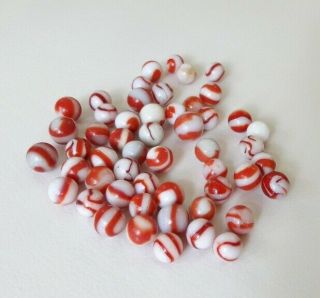 Vintage marbles (52) red and white corkscrew,  swirl & others 2