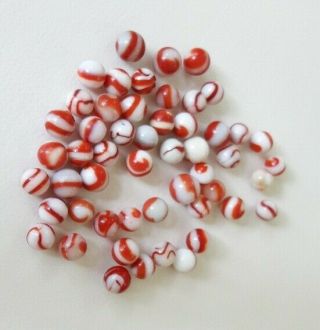 Vintage marbles (52) red and white corkscrew,  swirl & others 3