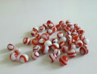 Vintage marbles (52) red and white corkscrew,  swirl & others 4