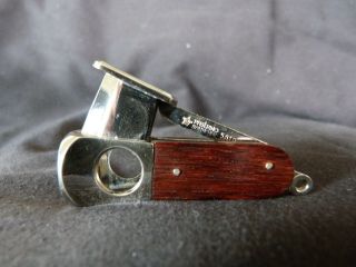 Vintage Pfeilring Solingen Metal Cigar Cutter " Teak Wood " - Incision / V Cut