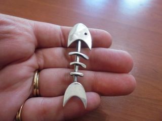 Vtg Sterling Silver Fish Bones Skeleton Pin Brooch Pendant Combo 6.  5 Grams