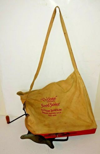 Vintage Cyclone Seeder Co Hand Crank Seed Sower Spreader W/ Strap Urbana,  In