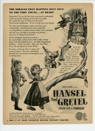 Hansel And Gretel Movie Print Ad 1954 Vintage