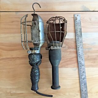 Vintage Mechanics Trouble Light,  Industrial Cage Work Lamps From An Old Garage