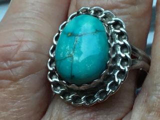 Vintage 60’s Navajo Signed Sisteks Sterling Silver Turquoise Ring Size 8