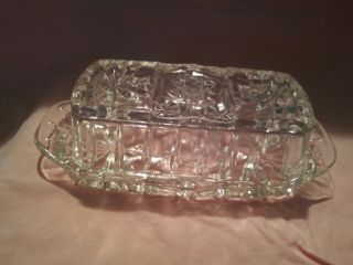 Vtg Mid Century Prescut Crystal Anchor Hocking Butter Dish With Lid