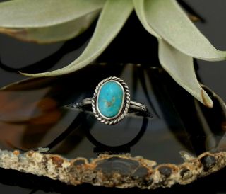 Vtg Sterling Silver Petite Blue Turquoise Navajo Ring Sz 5.  25
