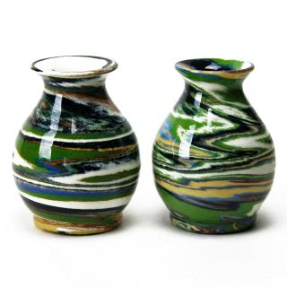 Vintage Desert Sands Boulder City Nv Art Pottery Multi Color Swirl Bud Vase Pair
