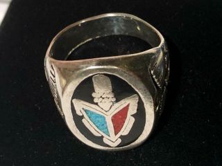Vintage Navajo Sterling Silver Turquoise Coral Signed Ring 10.  5