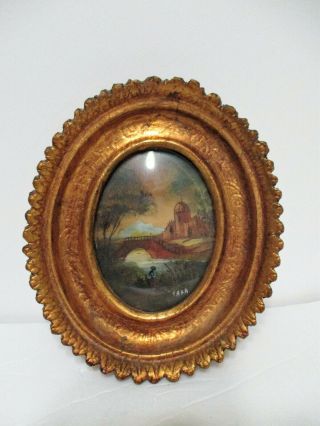 Vintage Oval Miniature Oil Painting On Copper In Gold Frame Signed Tara