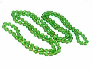 Vintage Art Deco 1930s Grass Green Facetted Glass Knotted Flapper Necklace