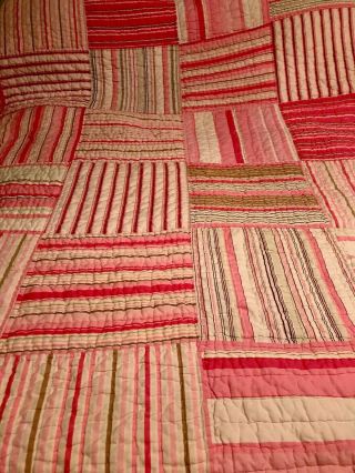 Pottery Barn Kids Vintage “striped Patches - Pink " Twin Quilt Reversible Guc Htf