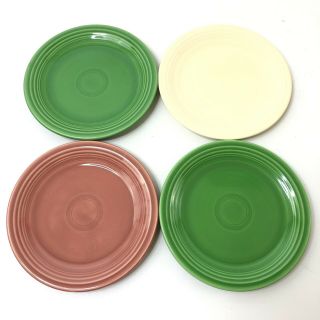 Vintage Homer Laughlin Fiestaware 7 " Plates Med Green Rose Ivory Set Of 4