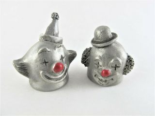 Clown Head W Red Nose Thimble,  Pewter,  Spoontiques Vintage Set Of 2