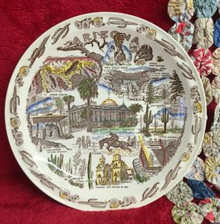 Vintage Arizona State Plate By Vernon Kilns Hand Colored Famous Landmarks