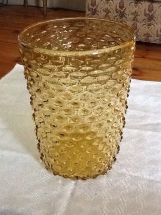 Vintage Hobnail Fenton Glass Vase Honey Amber 9 " Tall 5.  5 " Width