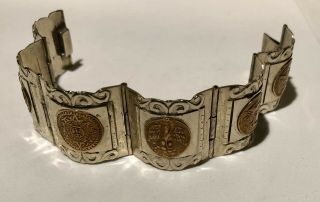 Vintage Native American Link Cuff Bracelet Signed Hecho En Mexico Sterling.