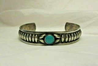 Vintage Sterling Silver W/ Turquoise Stone 925 Cuff Bracelet Ornate Design