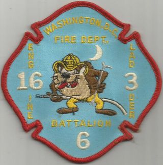 Vintage Washington Dc Fire Department Battalion 6 (eng 16 - Lad 3) Patch - Nos