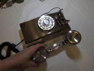 Crosley phone brushed nickle VINTAGE LOOK CR55 wall telephone dial old style 4