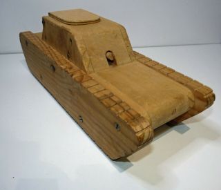 Large 13 1/2 Inch Vintage World War I Model Tank,  Wood,  Hand/home Made Shed Art
