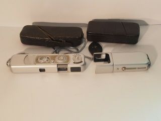 Minox B Subminiature Spy Camera W/ Flash Cases Chain Germany -