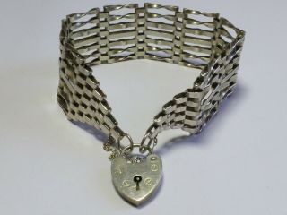 Vintage 925 Sterling Silver Charm Bar Gate Bracelet Heart Clasp 24g 7.  5 " Bg1