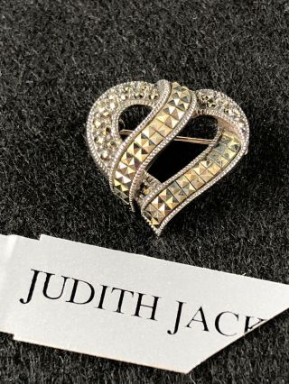 Vintage Judith Jack Sterling Silver And Marcasite Heart Pin Brooch Signed