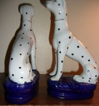 Vintage Pair Dalmatian Dog Porcelain Staffordshire Figurines 9 " Tall Cobalt Base