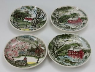 4 Vintage Friendly Village Butter Pat Plates Coasters