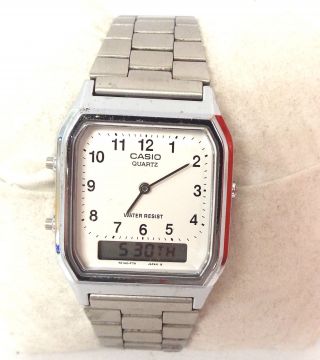 Vintage Casio Silver Tone Stainless Steel Quartz Analog,  Digital Wristwatch - P31