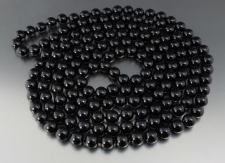 Vintage 70’s Long 60” Black Glass Bead Flapper Necklace