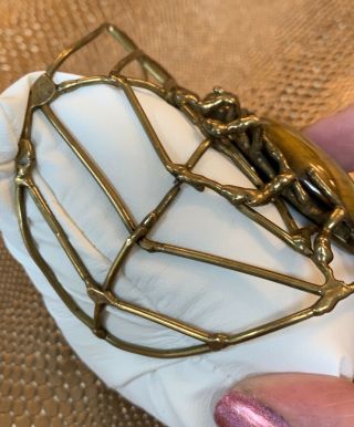 Vintage Spider Spiderweb Bronze Cuff Bracelet XLTiger’s Eye Cabochon Artist Made 3